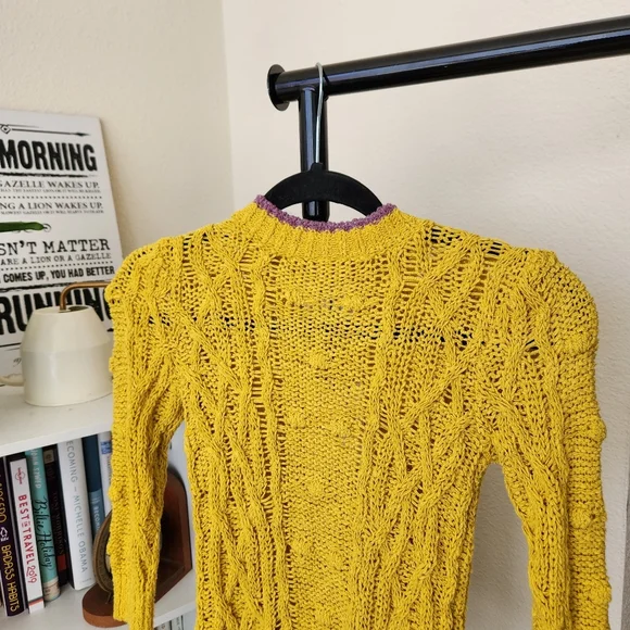 Zara Kids Long Sleeve Chunky Cable Knit Sweater Yellow and Purple - Picture 3 of 4